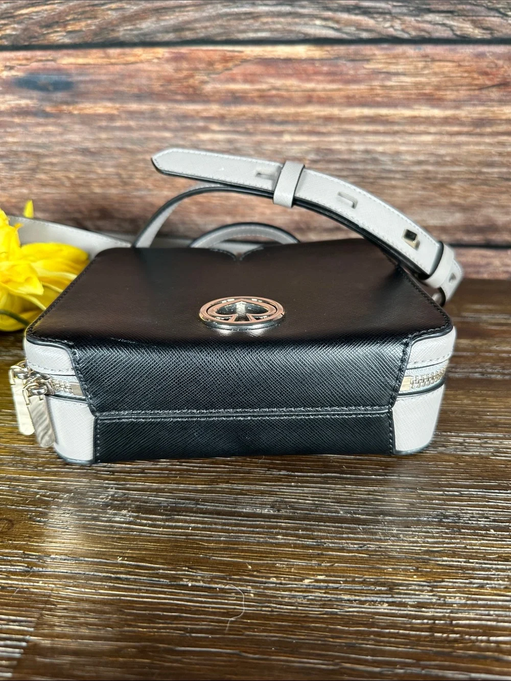 Kate Spade New York Vanity Mini Top Handle Bag in black and grey color block!